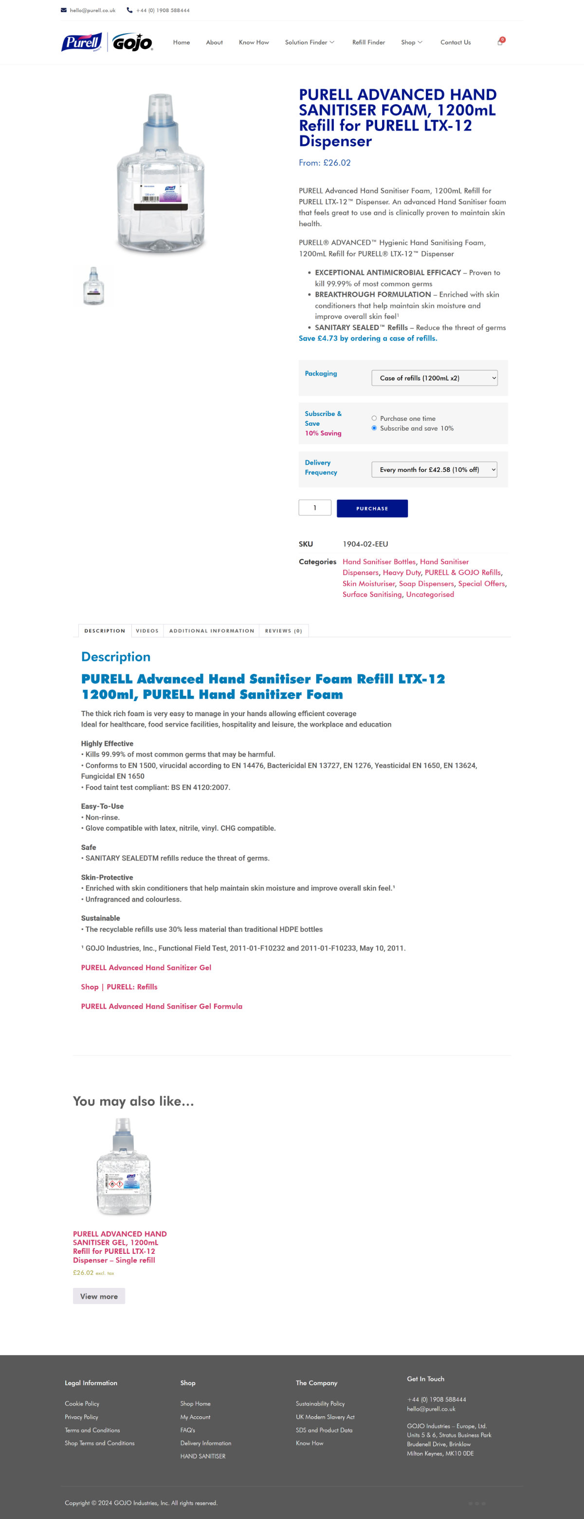 PURELL Advanced Hand Sanitiser Foam Refill LTX-12 1200ml PURELL Hand Sanitizer Foam PURELL UK